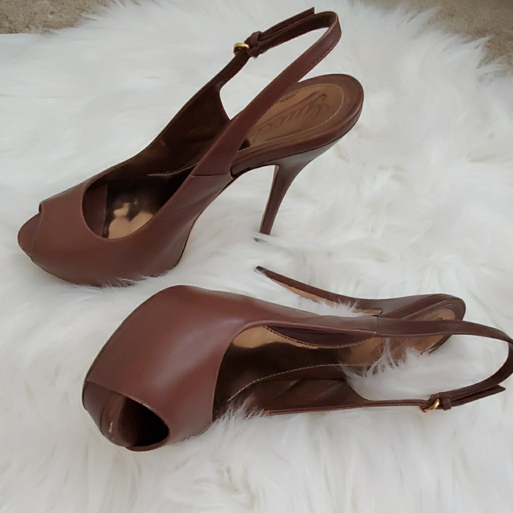 Gucci Brown Peep-Toe Slingback Heels